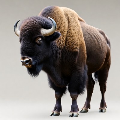 Majestic Bison Standing on Plain Background