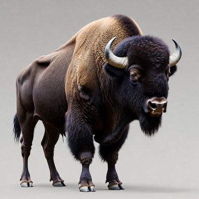 Majestic Bison Standing on Gray Background