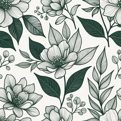 Green and White Floral Pattern Illustration