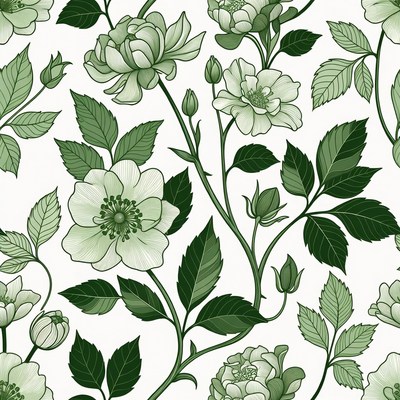 Green Rose Seamless Pattern
