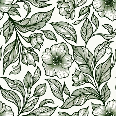 Green Peony Flowers Leaf Pattern