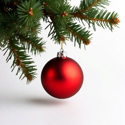 Red Christmas ornament on fir branch