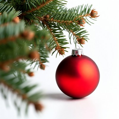 Red Christmas ornament on fir branch