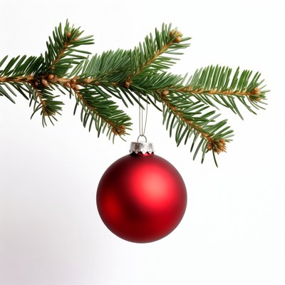 Red Christmas ornament on pine branch