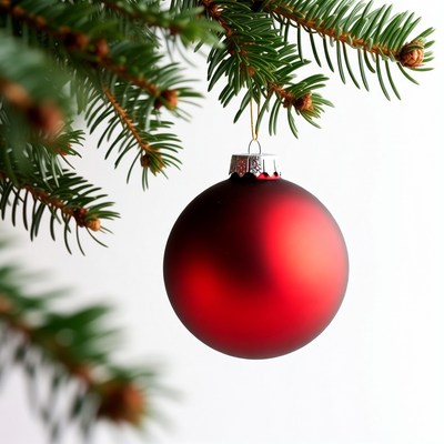 Red Christmas ornament on fir branch