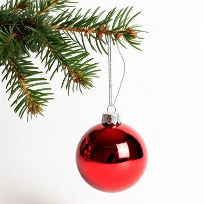 Red Christmas ornament on fir branch