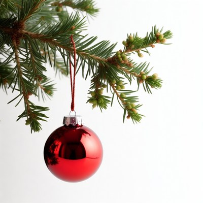 Red Christmas ornament on fir branch