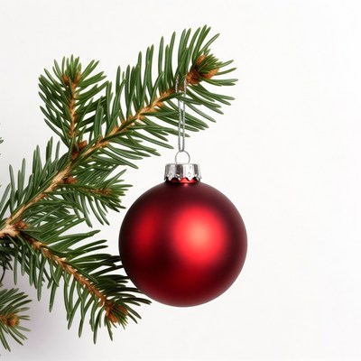 Red Christmas ornament on fir branch