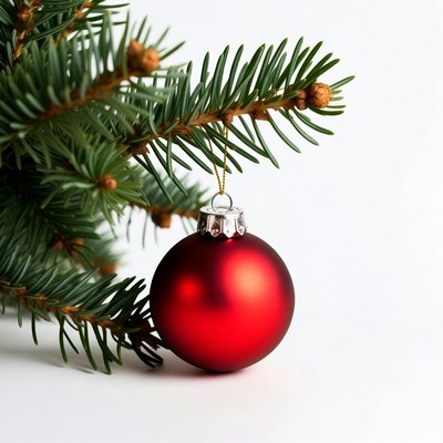 Red Christmas ornament on fir branch