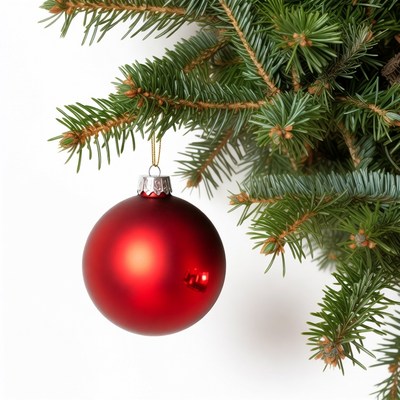 Red Christmas ornament on fir branch