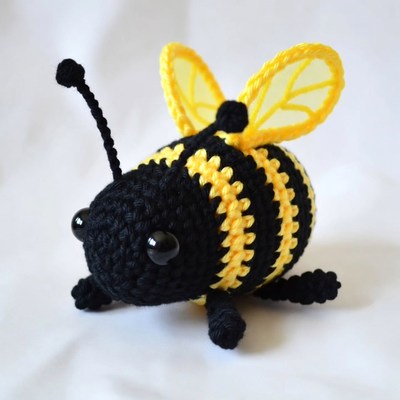 Crocheted black and yellow bumblebee