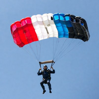 Man parachuting with colorful parachute