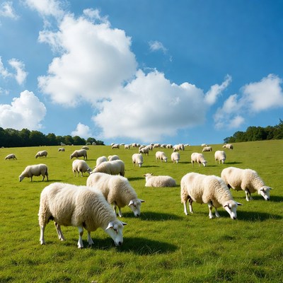 Sheep grazing on green hillside