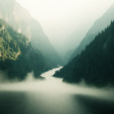 Misty River in Mountain Valley