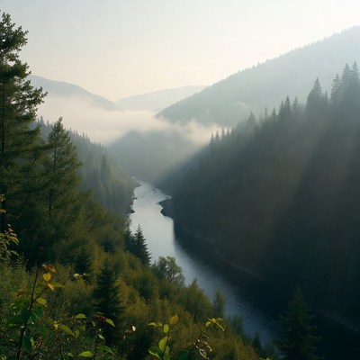 Misty River in Forest Valley