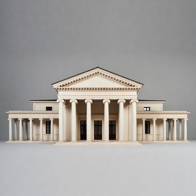 Neoclassical Building Model on Gray Background