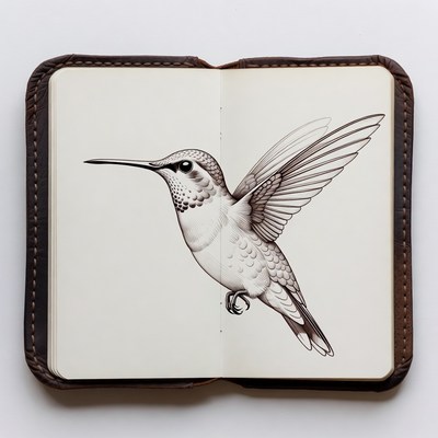 Hummingbird sketch in leather journal
