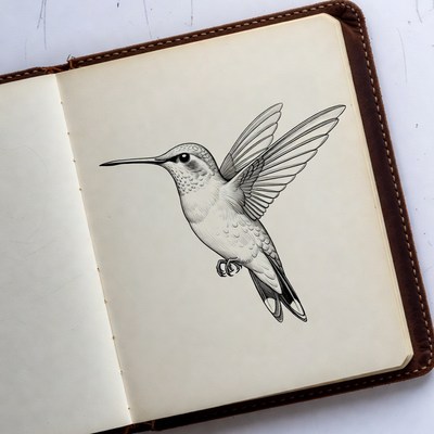 Hummingbird sketch in leather journal