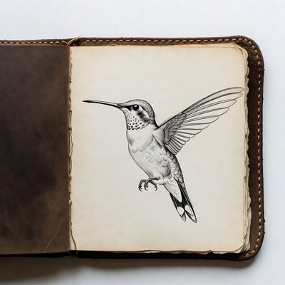 Hummingbird sketch in leather journal