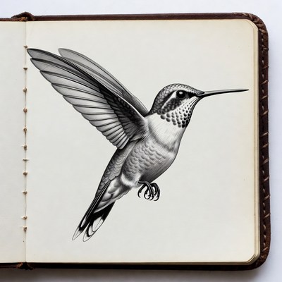 Hummingbird flying in open book