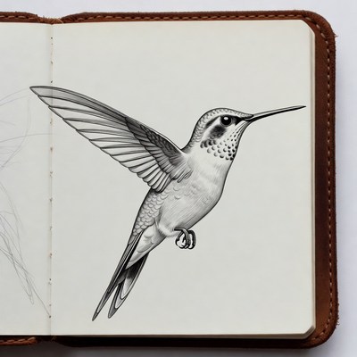 Hummingbird sketch in leather journal