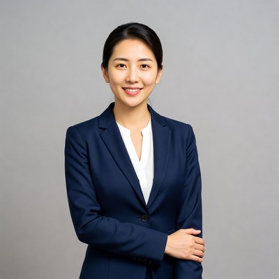 Asian woman in navy business suit
