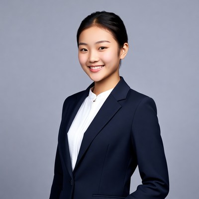 Asian woman in navy business suit