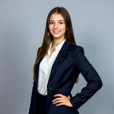 Smiling woman in navy business suit