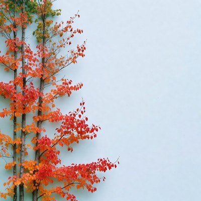 Autumn trees against white wall
