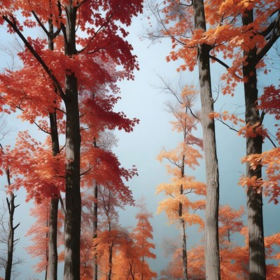 Autumn Red Maple Trees Forest