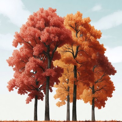 Autumn Red and Orange Trees Illustration