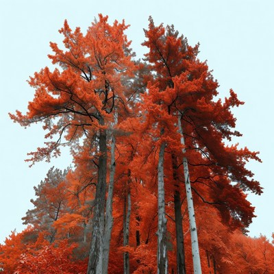 Red Autumn Trees on Blue Sky