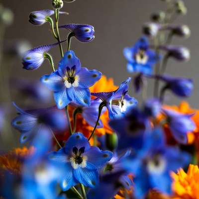 Blue and Orange Delphinium Flowers
