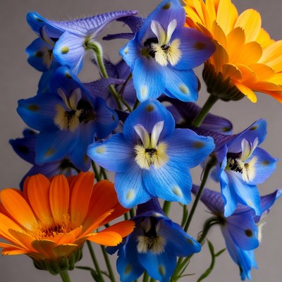 Blue and Orange Flowers Bouquet