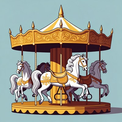 Colorful Carousel Horses Illustration