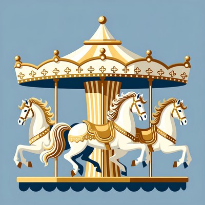 Colorful Carousel with White Horses