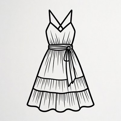 Black Outline Spaghetti Strap Dress