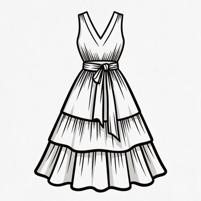 Tiered V-Neck Dress Illustration
