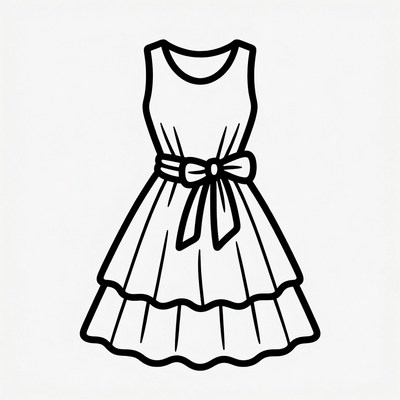 Sleeveless Dress with Belt Clip Art