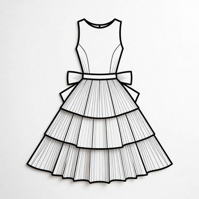 Black Outline Tiered Dress Illustration