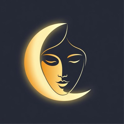 Woman's face in glowing crescent moon