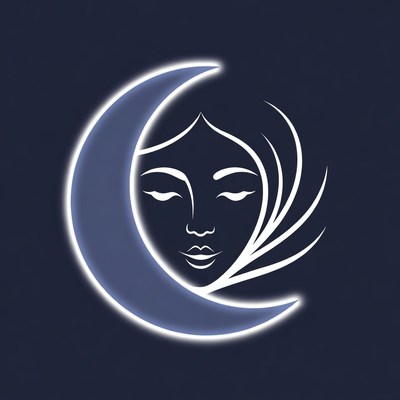 Woman Face in Crescent Moon