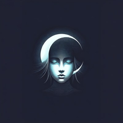 Woman's face with crescent moon