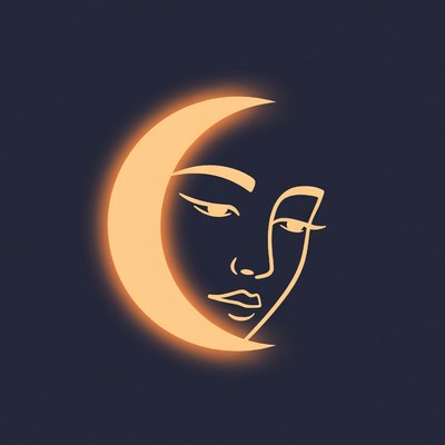 Glowing Crescent Moon Woman Face