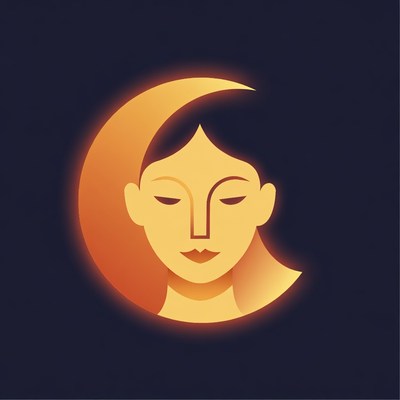 Woman's face in glowing crescent moon
