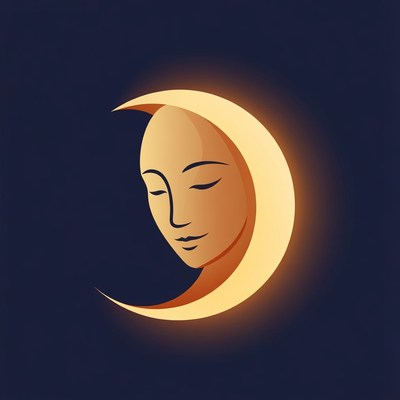 Woman's face in glowing crescent moon