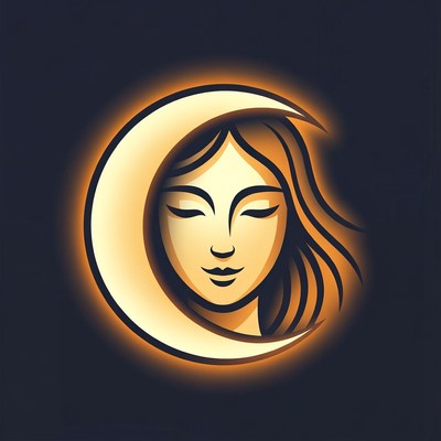 Woman's face in glowing crescent moon