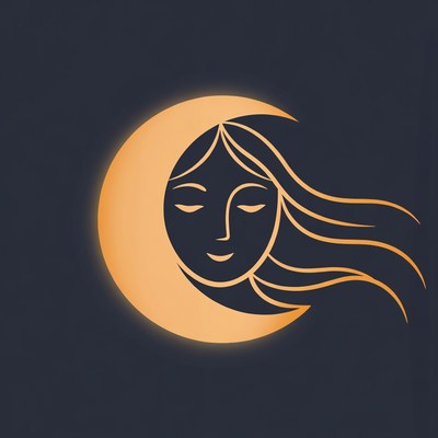 Woman's face in glowing crescent moon