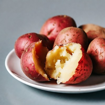 Split Red Potatoes on White Plate