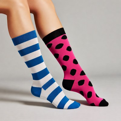 Woman's legs in striped and polka dot socks
